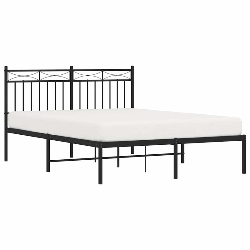 Metal Bed Frame without Mattress with Headboard Black 135x190 cm