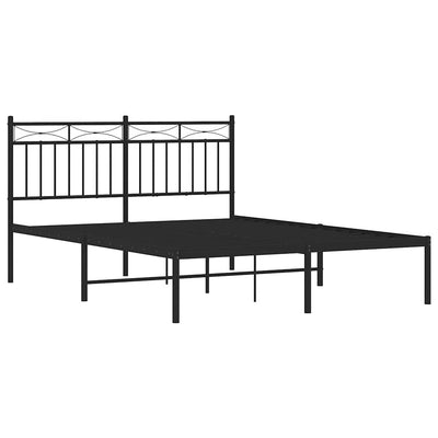 Metal Bed Frame without Mattress with Headboard Black 135x190 cm