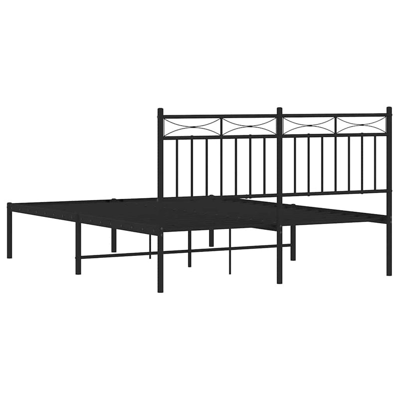 Metal Bed Frame without Mattress with Headboard Black 135x190 cm