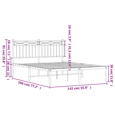 Metal Bed Frame without Mattress with Headboard Black 135x190 cm