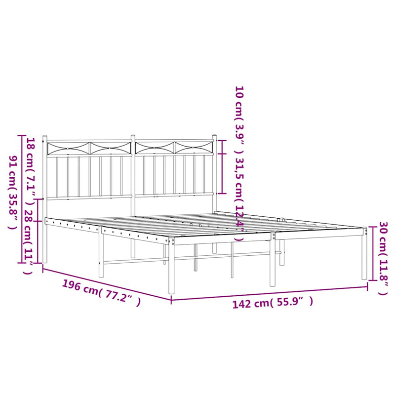 Metal Bed Frame without Mattress with Headboard Black 135x190 cm