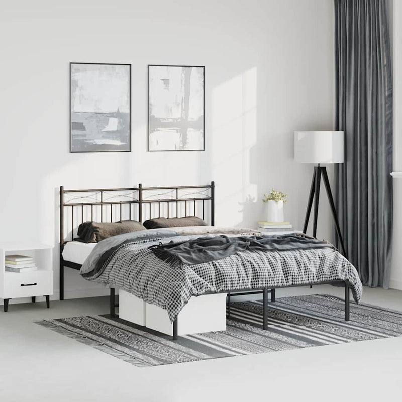 Metal Bed Frame without Mattress with Headboard Black 135x190 cm