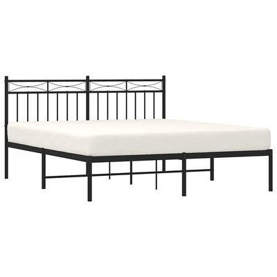 Metal Bed Frame without Mattress with Headboard Black 150x200 cm