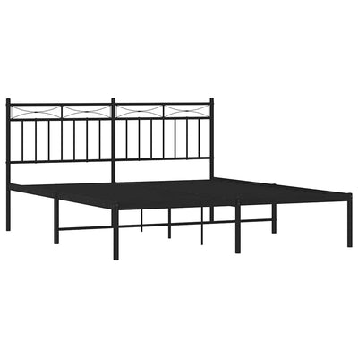 Metal Bed Frame without Mattress with Headboard Black 150x200 cm