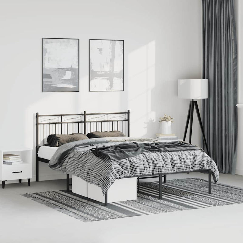 Metal Bed Frame without Mattress with Headboard Black 150x200 cm