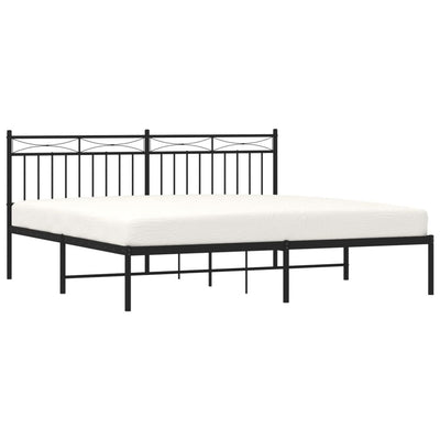 Metal Bed Frame without Mattress with Headboard Black 183x203 cm King