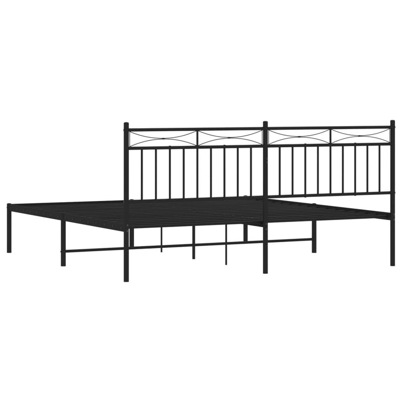 Metal Bed Frame without Mattress with Headboard Black 183x203 cm King