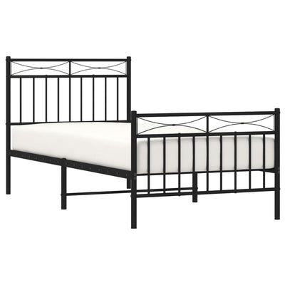 Metal Bed Frame with Headboard and Footboard Black 92x187 cm Single Size