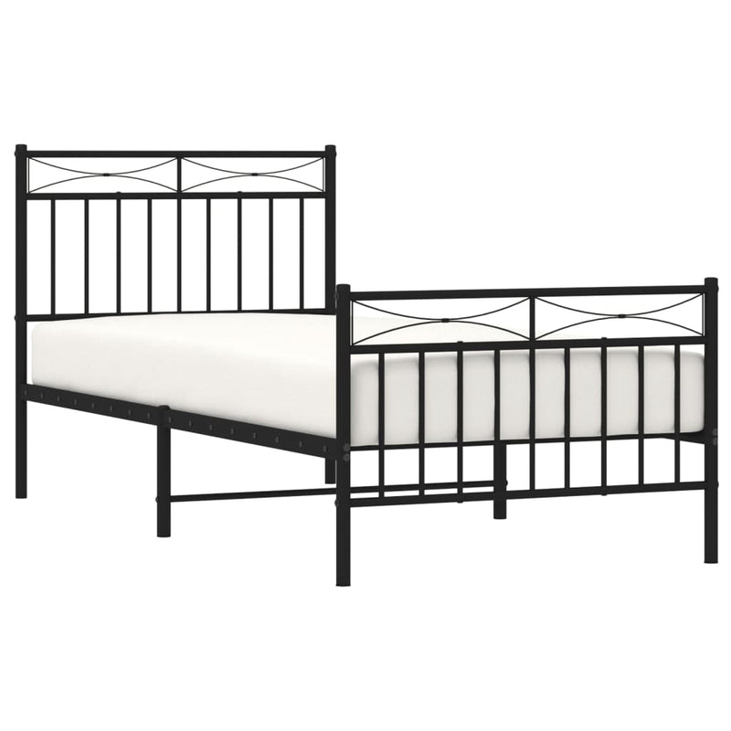 Metal Bed Frame without Mattress with Footboard Black 90x190 cm