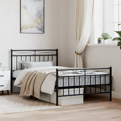 Metal Bed Frame without Mattress with Footboard Black 107x203 cm King Single