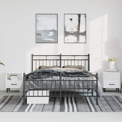 Metal Bed Frame without Mattress with Footboard Black 150x200 cm