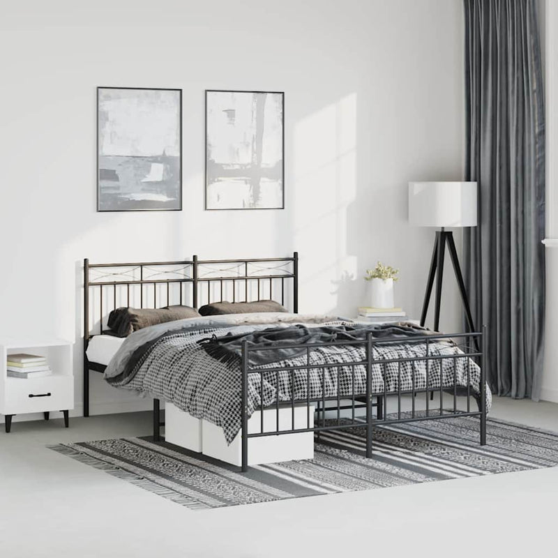 Metal Bed Frame without Mattress with Footboard Black 150x200 cm