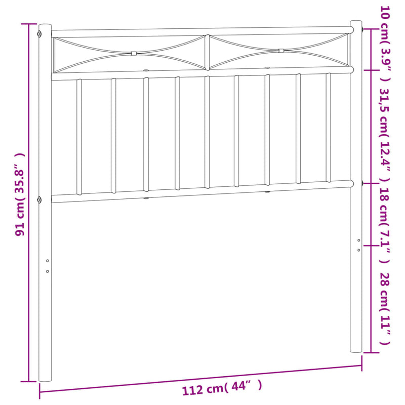 Metal Headboard Black 107 cm King Single