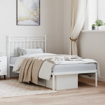 Metal Bed Frame with Headboard White 92x187 cm Single Size
