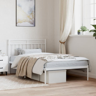 Metal Bed Frame without Mattress with Headboard White 107x203 cm King Single