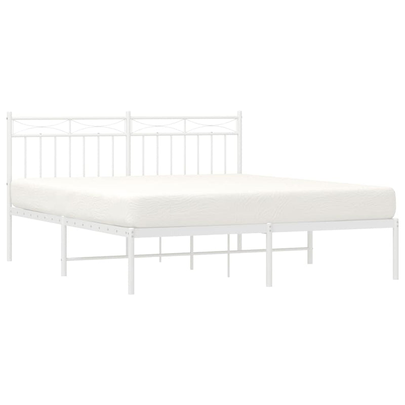 Metal Bed Frame without Mattress with Headboard White 150x200 cm