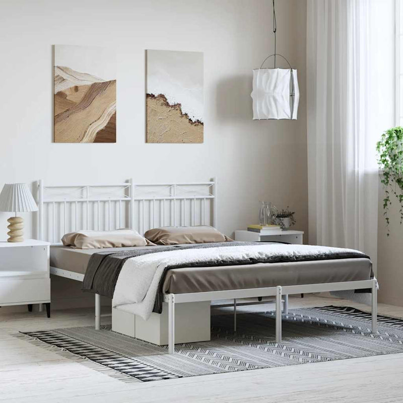 Metal Bed Frame without Mattress with Headboard White 150x200 cm