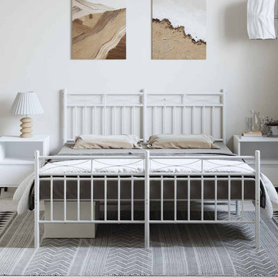 Metal Bed Frame without Mattress with Footboard White 135x190 cm