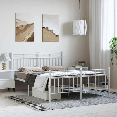 Metal Bed Frame without Mattress with Footboard White 135x190 cm