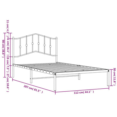 Metal Bed Frame without Mattress with Headboard Black 107x203 cm King Single