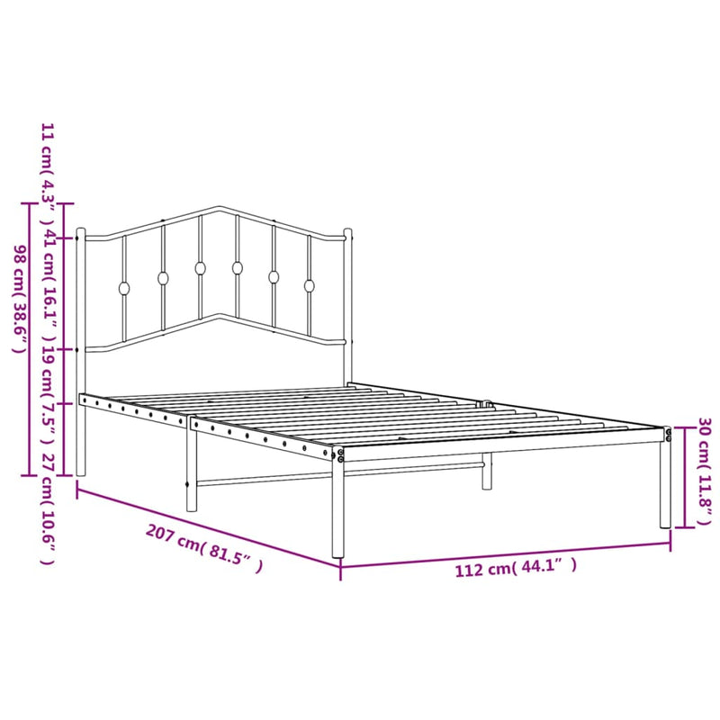 Metal Bed Frame without Mattress with Headboard Black 107x203 cm King Single