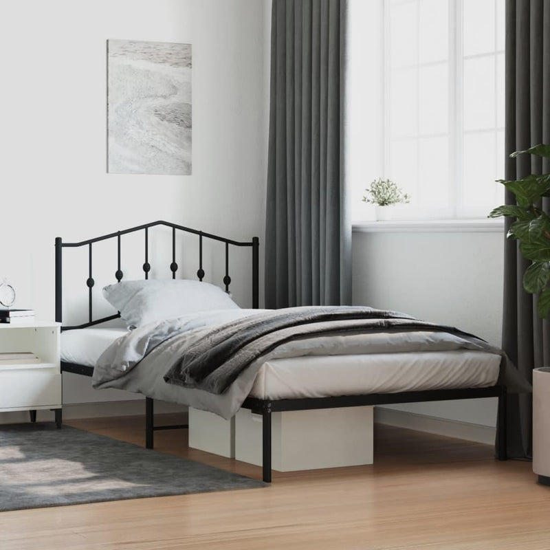 Metal Bed Frame without Mattress with Headboard Black 107x203 cm King Single