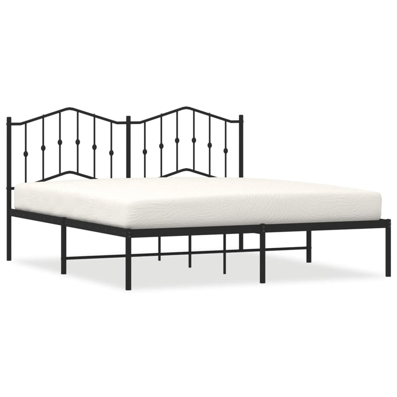 Metal Bed Frame with Headboard Black 183x203 cm King Size