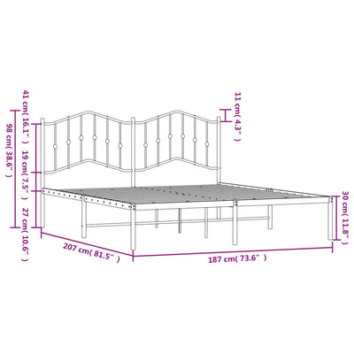 Metal Bed Frame without Mattress with Headboard Black 183x203 cm King