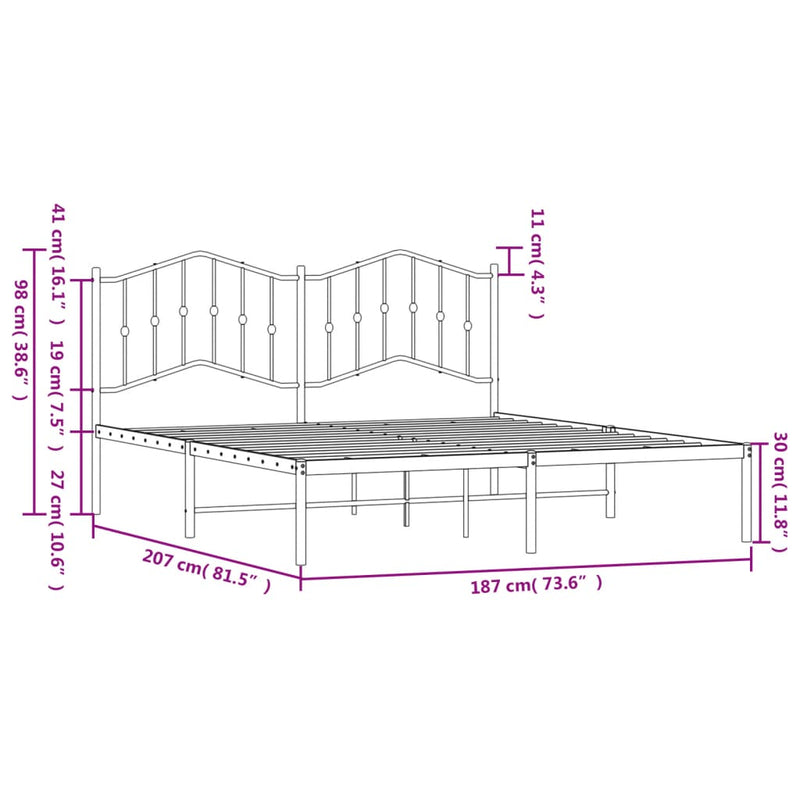 Metal Bed Frame without Mattress with Headboard Black 183x203 cm King