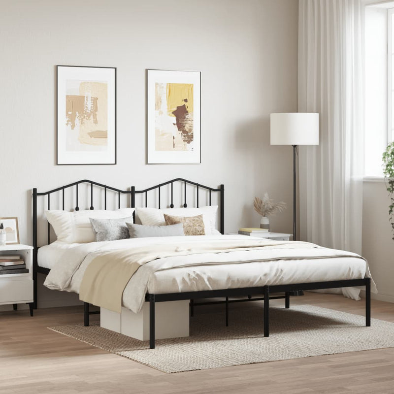 Metal Bed Frame with Headboard Black 183x203 cm King Size