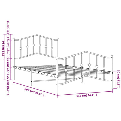 Metal Bed Frame without Mattress with Footboard Black 107x203 cm King Single