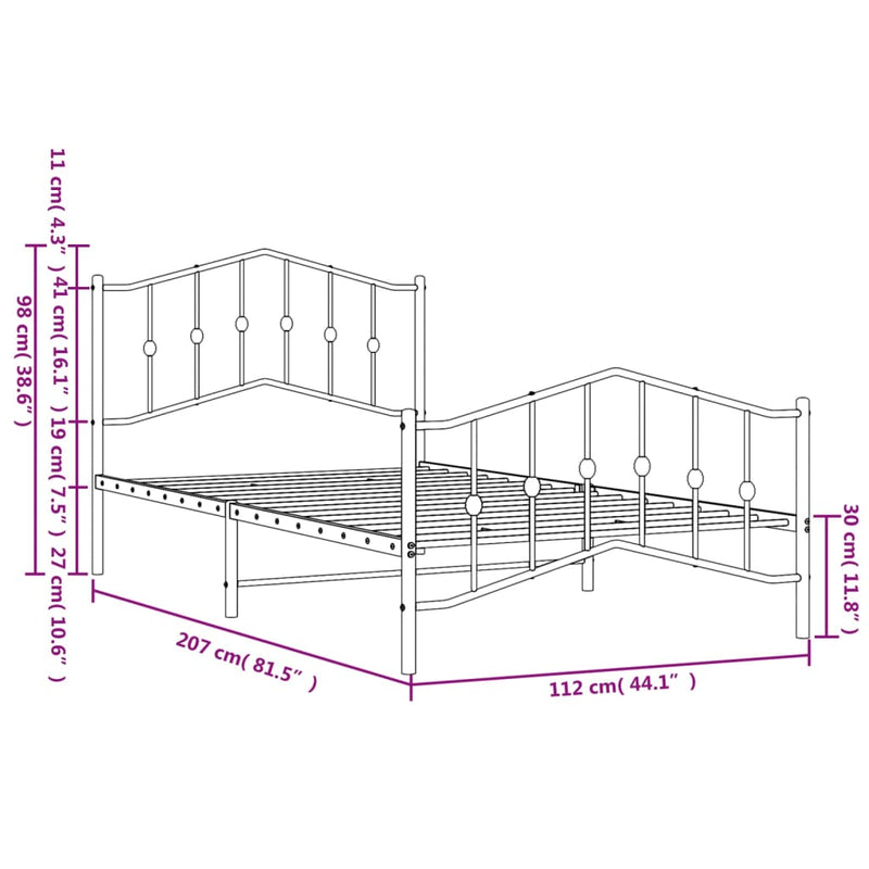 Metal Bed Frame without Mattress with Footboard Black 107x203 cm King Single