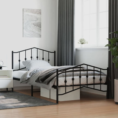 Metal Bed Frame without Mattress with Footboard Black 107x203 cm King Single