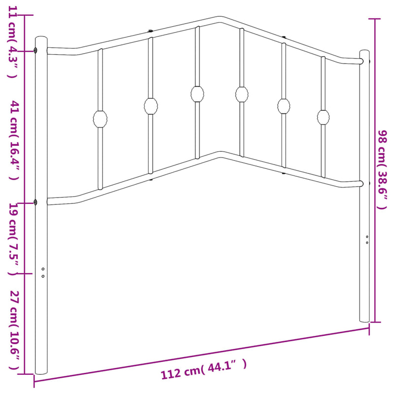 Metal Headboard Black 107 cm King Single