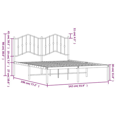 Metal Bed Frame without Mattress with Headboard White 135x190 cm