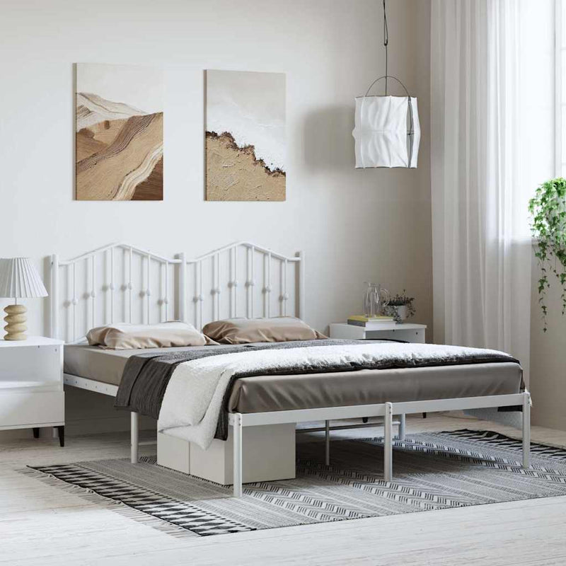 Metal Bed Frame without Mattress with Headboard White 135x190 cm