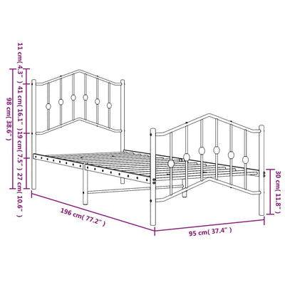 Metal Bed Frame without Mattress with Footboard White 90x190 cm