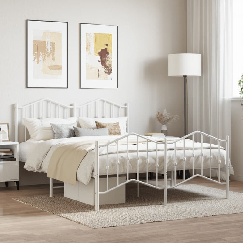 Metal Bed Frame with Headboard and Footboard White 150x200 cm