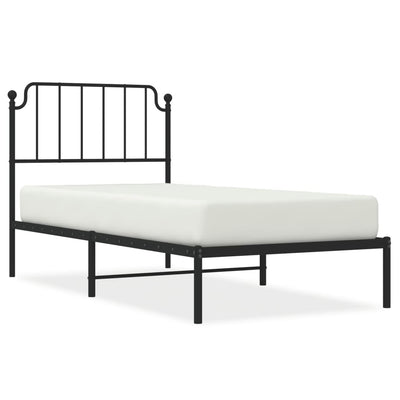 Metal Bed Frame without Mattress with Headboard Black 90x190 cm