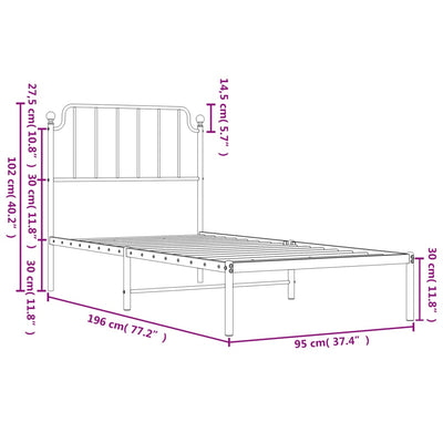 Metal Bed Frame without Mattress with Headboard Black 90x190 cm