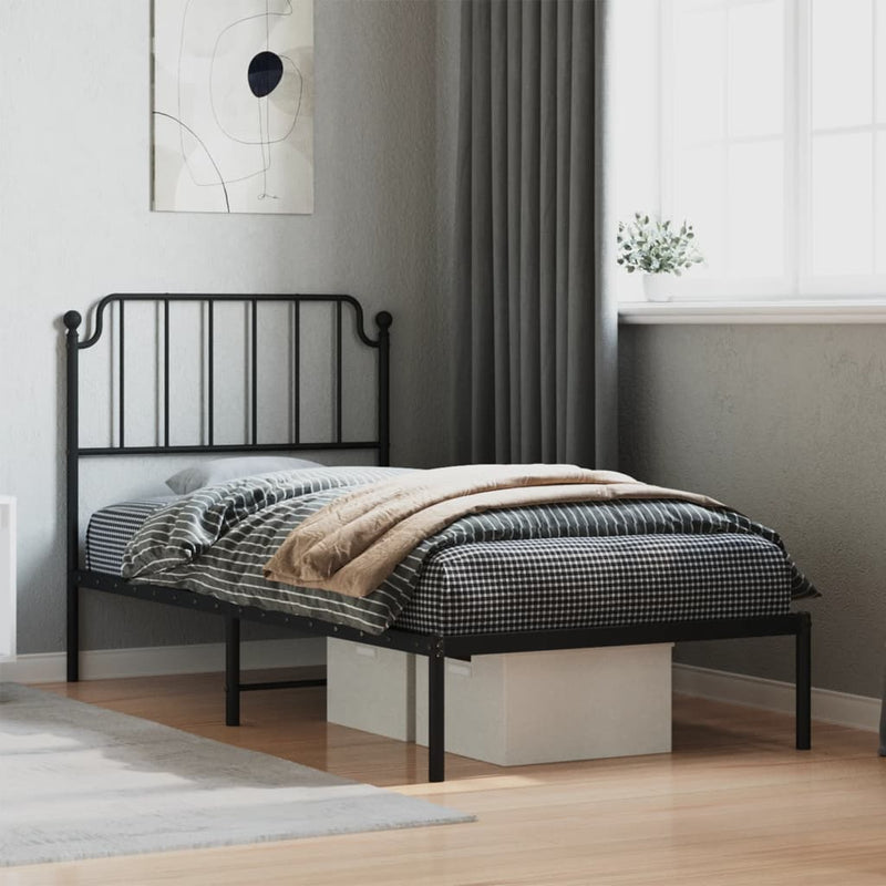 Metal Bed Frame without Mattress with Headboard Black 90x190 cm