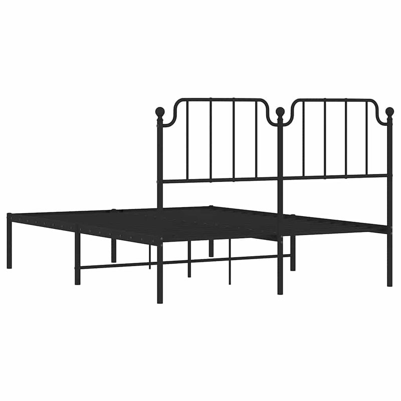 Metal Bed Frame without Mattress with Headboard Black 135x190 cm