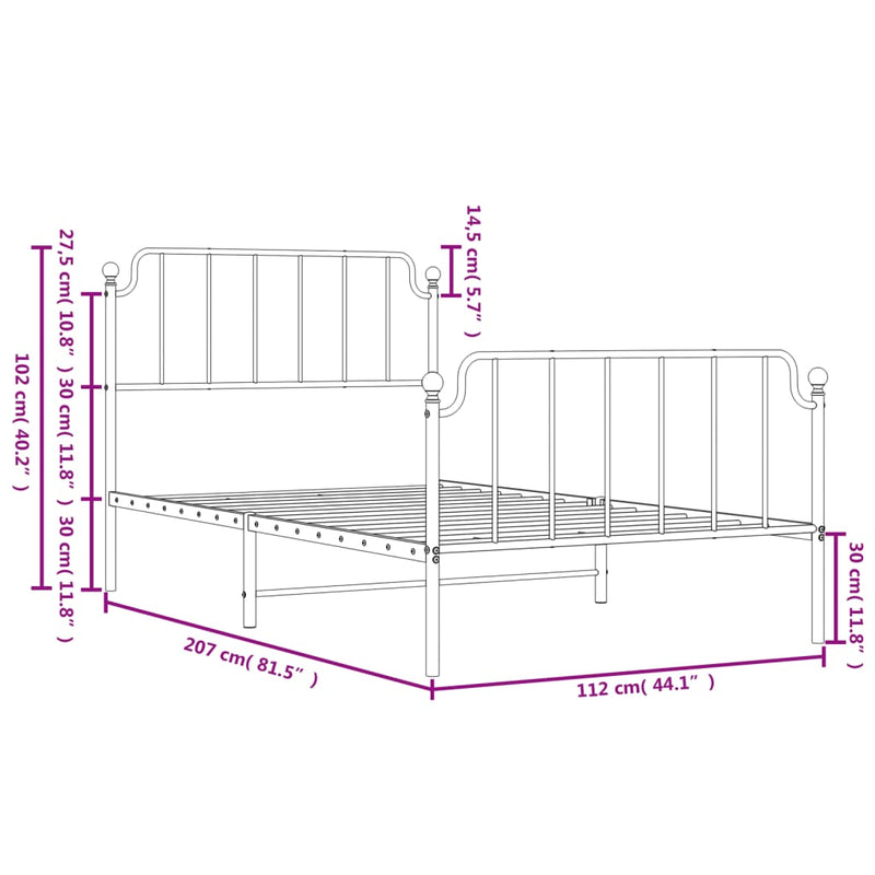 Metal Bed Frame without Mattress with Footboard Black 107x203 cm King Single