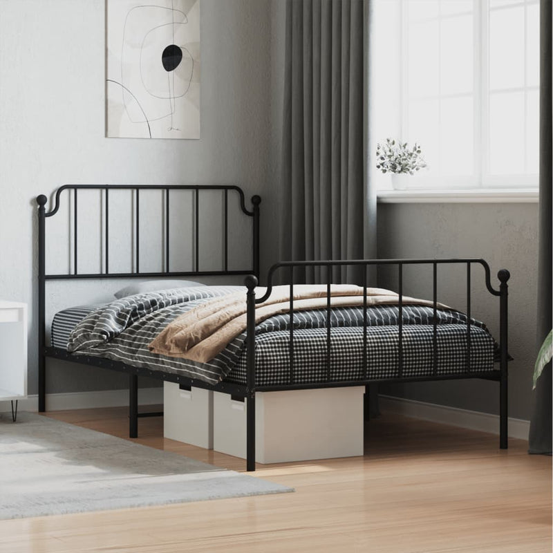 Metal Bed Frame without Mattress with Footboard Black 107x203 cm King Single