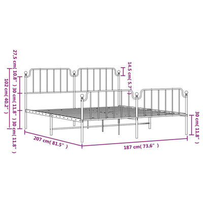 Metal Bed Frame without Mattress with Footboard Black 183x203 cm King