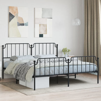 Metal Bed Frame without Mattress with Footboard Black 183x203 cm King