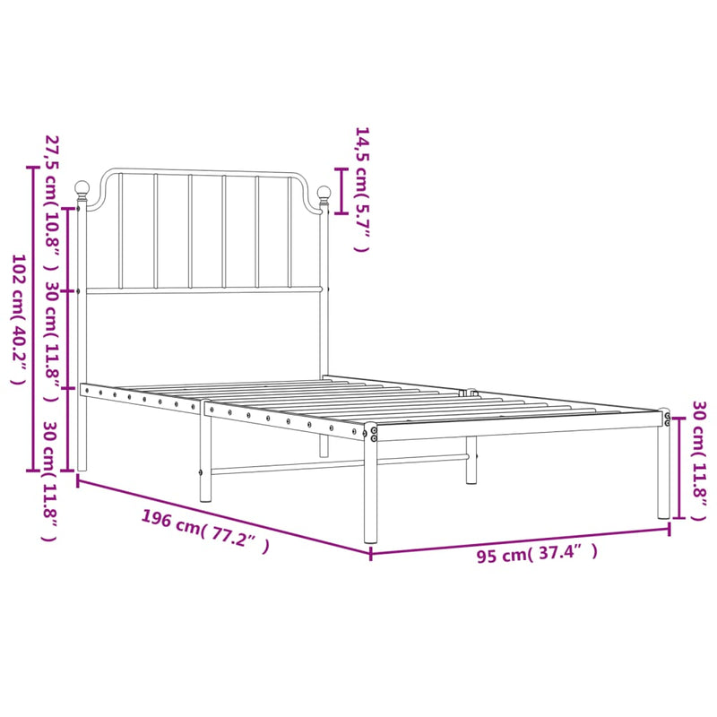 Metal Bed Frame without Mattress with Headboard White 90x190 cm