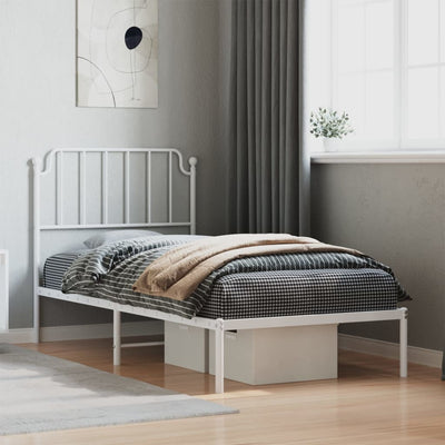 Metal Bed Frame without Mattress with Headboard White 90x190 cm