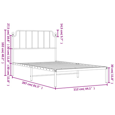 Metal Bed Frame without Mattress with Headboard White 107x203 cm King Single