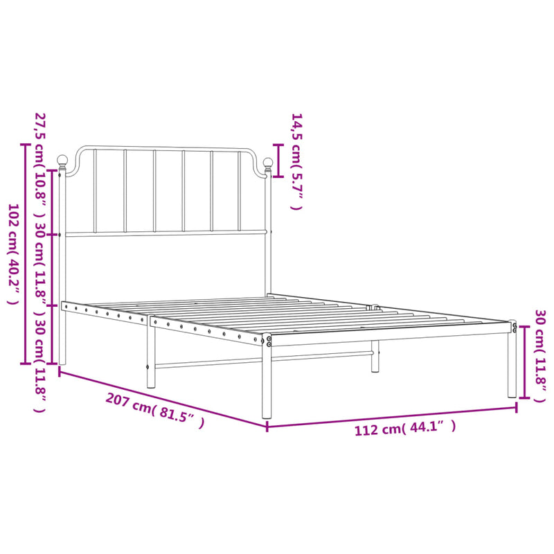 Metal Bed Frame without Mattress with Headboard White 107x203 cm King Single